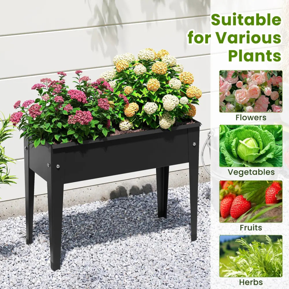 Raised Garden Bed Elevated Metal Planter Box with Legs Drainage Holes-S - Black - Raised Garden Beds