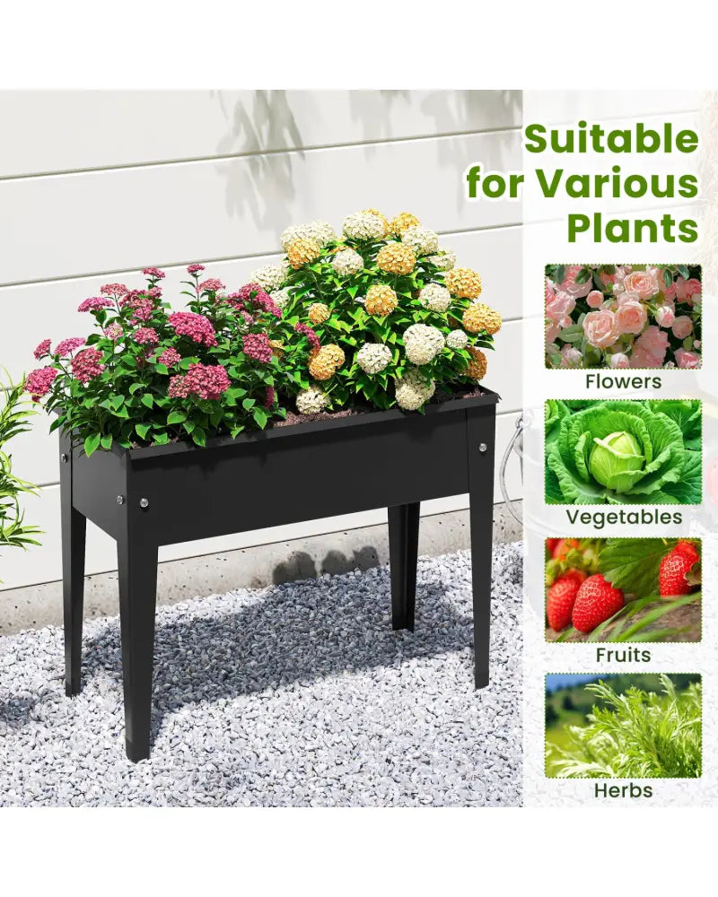 Raised Garden Bed Elevated Metal Planter Box with Legs Drainage Holes-S - Black - Raised Garden Beds