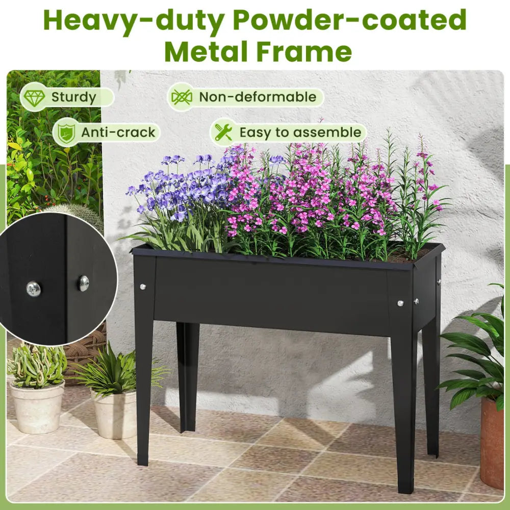 Raised Garden Bed Elevated Metal Planter Box with Legs Drainage Holes-S - Black - Raised Garden Beds