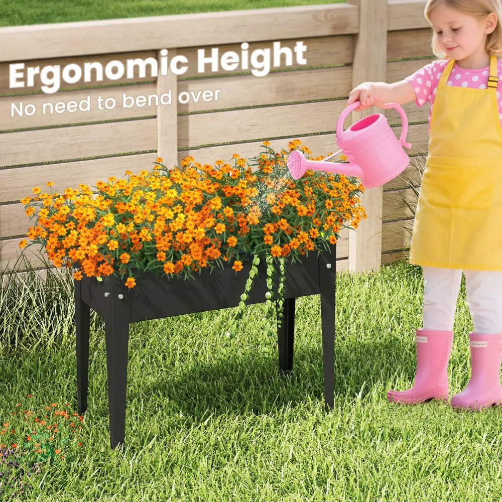 Raised Garden Bed Elevated Metal Planter Box with Legs Drainage Holes-S - Black - Raised Garden Beds