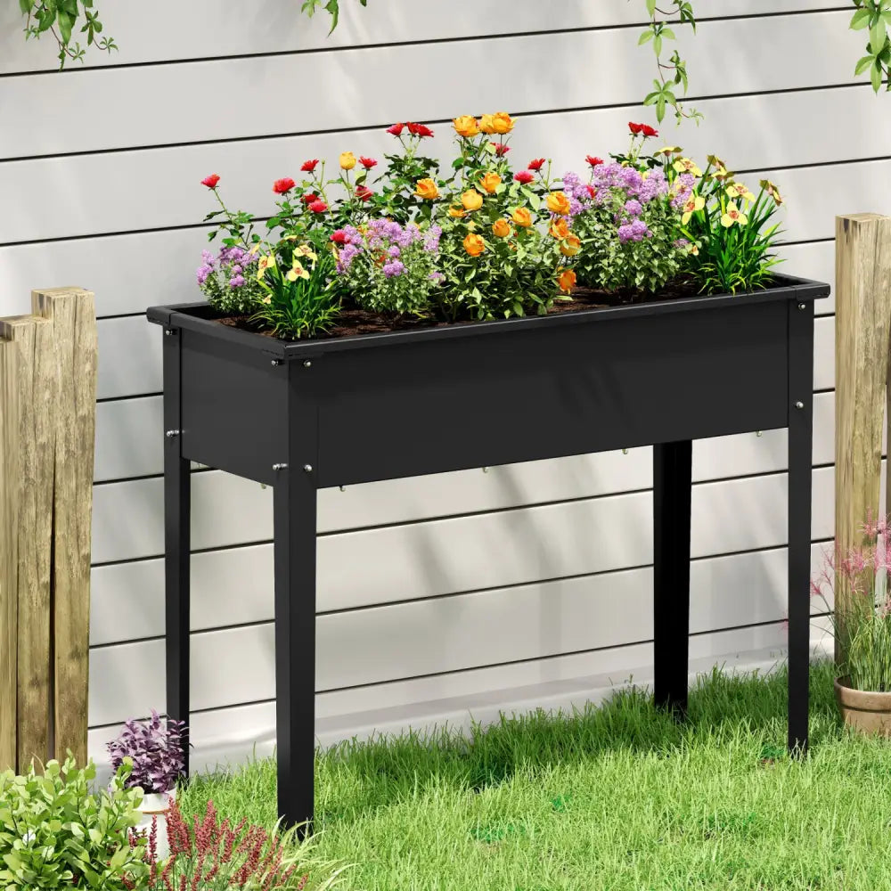 Raised Garden Bed Elevated Metal Planter Box with Legs Drainage Holes-M - Black - Raised Garden Beds