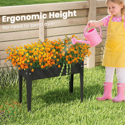 Raised Garden Bed Elevated Metal Planter Box with Legs Drainage Holes-S - Black - Raised Garden Beds