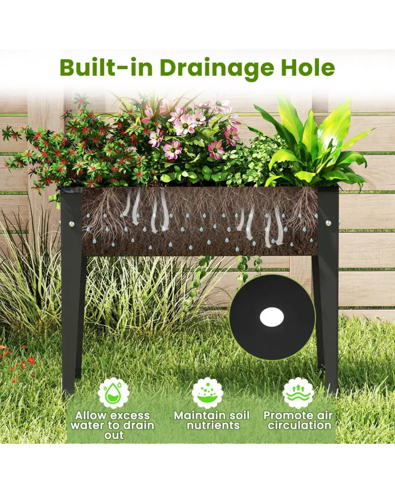 Raised Garden Bed Elevated Metal Planter Box with Legs Drainage Holes-S - Black - Raised Garden Beds