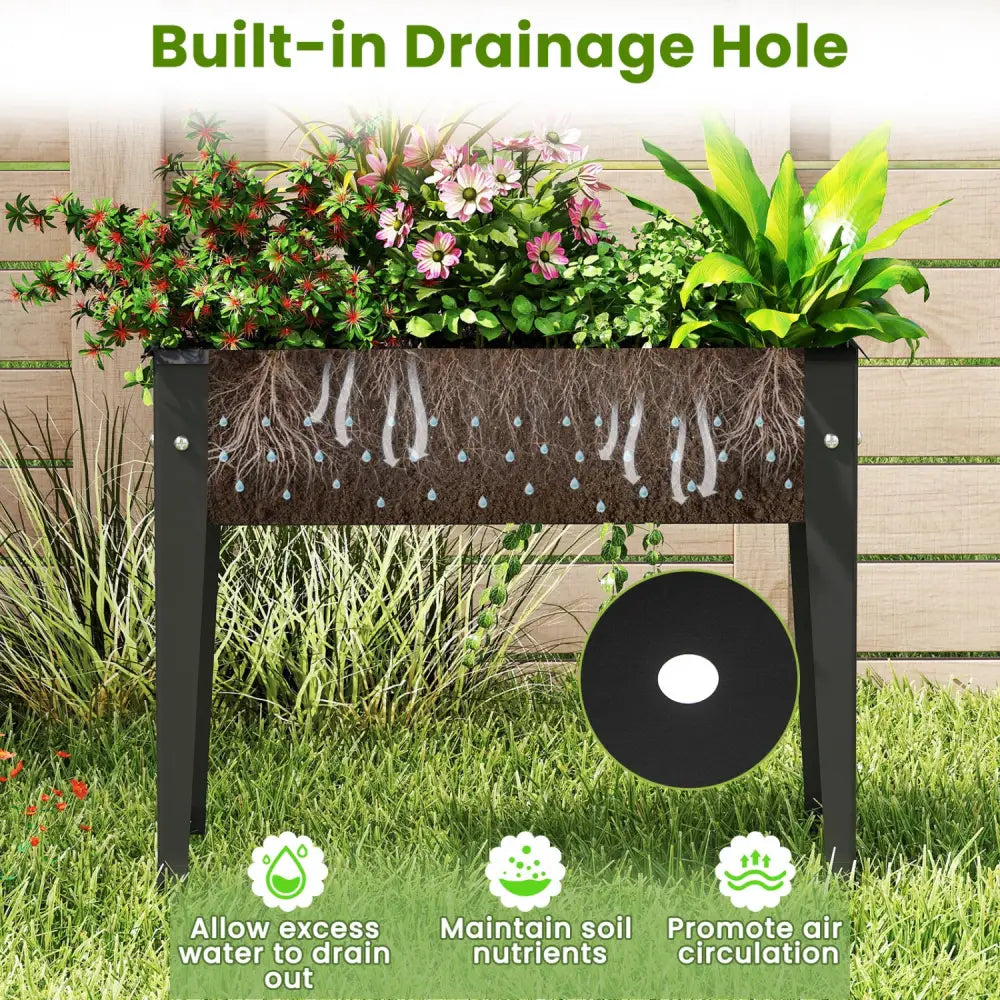 Raised Garden Bed Elevated Metal Planter Box with Legs Drainage Holes-S - Black - Raised Garden Beds