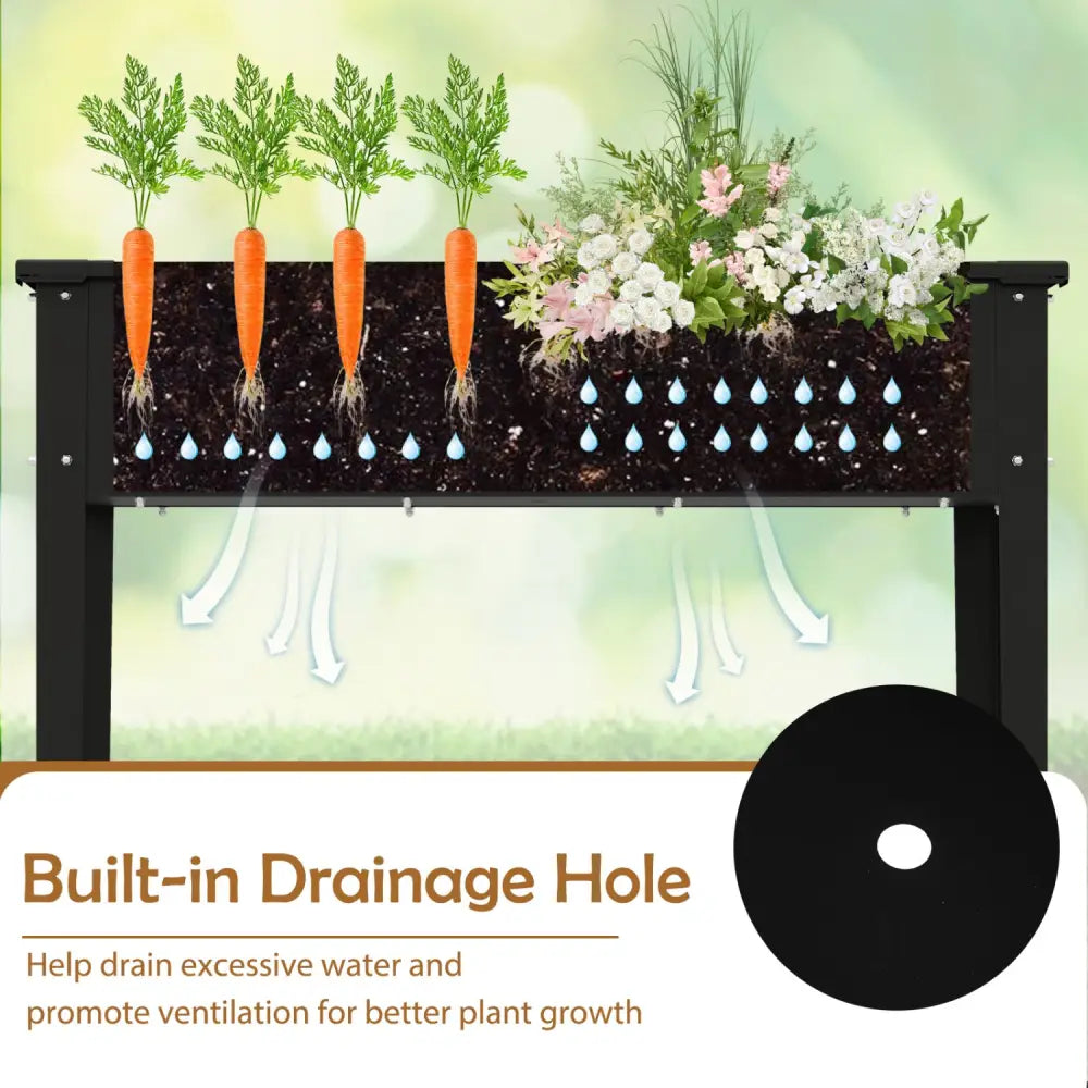Raised Garden Bed Elevated Metal Planter Box with Legs Drainage Holes-M - Black - Raised Garden Beds