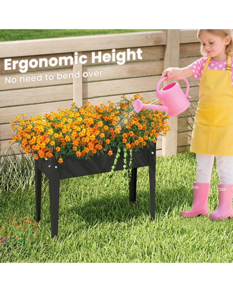 Raised Garden Bed Elevated Metal Planter Box with Legs Drainage Holes-S - Black - Raised Garden Beds