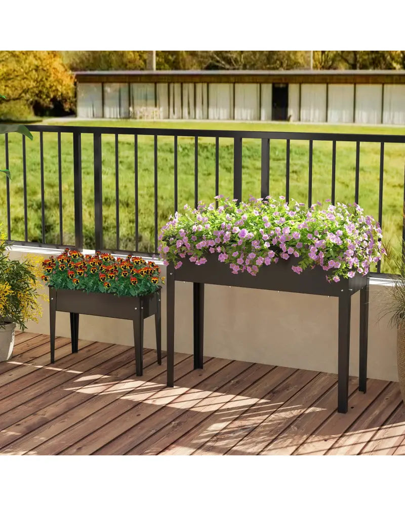 Raised Garden Bed Elevated Metal Planter Box with Legs Drainage Holes-S - Black - Raised Garden Beds