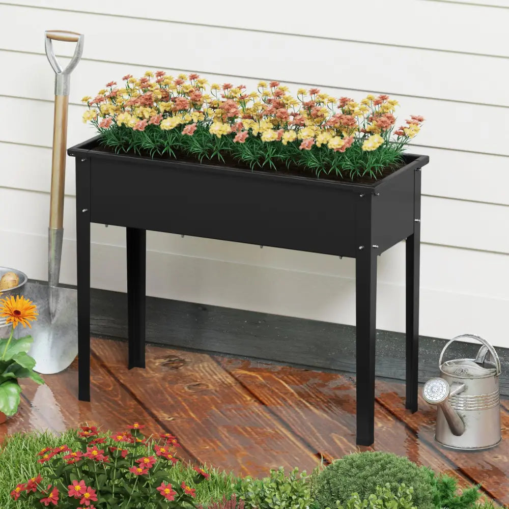 Raised Garden Bed Elevated Metal Planter Box with Legs Drainage Holes-M - Black - Raised Garden Beds
