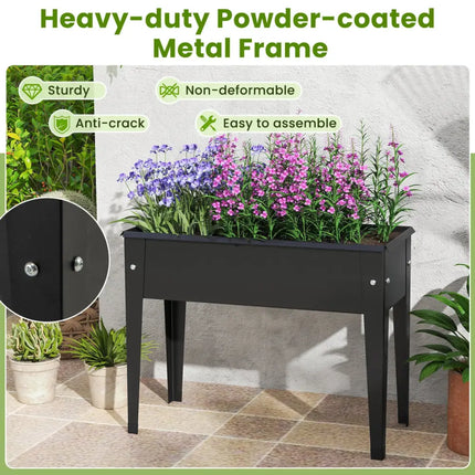 Raised Garden Bed Elevated Metal Planter Box with Legs Drainage Holes-S - Black - Raised Garden Beds