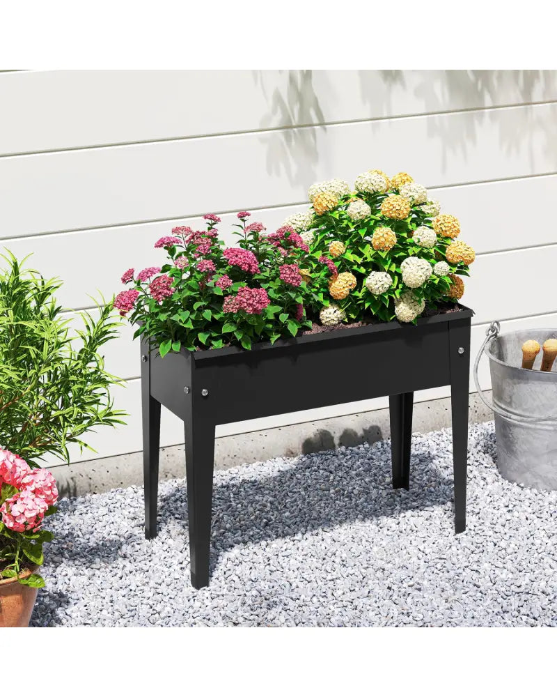 Raised Garden Bed Elevated Metal Planter Box with Legs Drainage Holes-S - Black - Raised Garden Beds