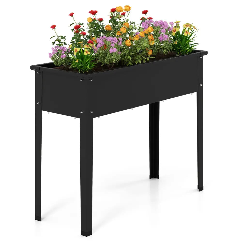 Raised Garden Bed Elevated Metal Planter Box with Legs Drainage Holes-M - Black - Raised Garden Beds