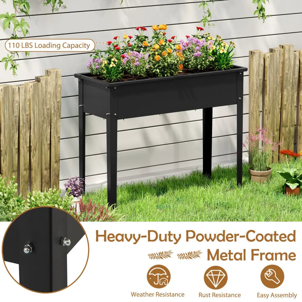 Raised Garden Bed Elevated Metal Planter Box with Legs Drainage Holes-M - Black - Raised Garden Beds