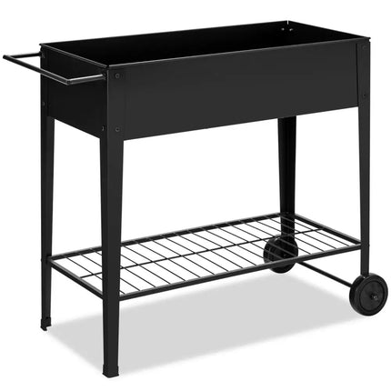 Raised Garden Bed Elevated Planter Box on Wheels Steel Planter with Shelf-Black - Black - Raised Garden Beds