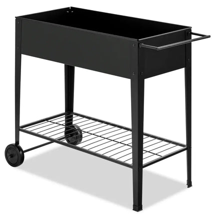 Raised Garden Bed Elevated Planter Box on Wheels Steel Planter with Shelf-Black - Black - Raised Garden Beds
