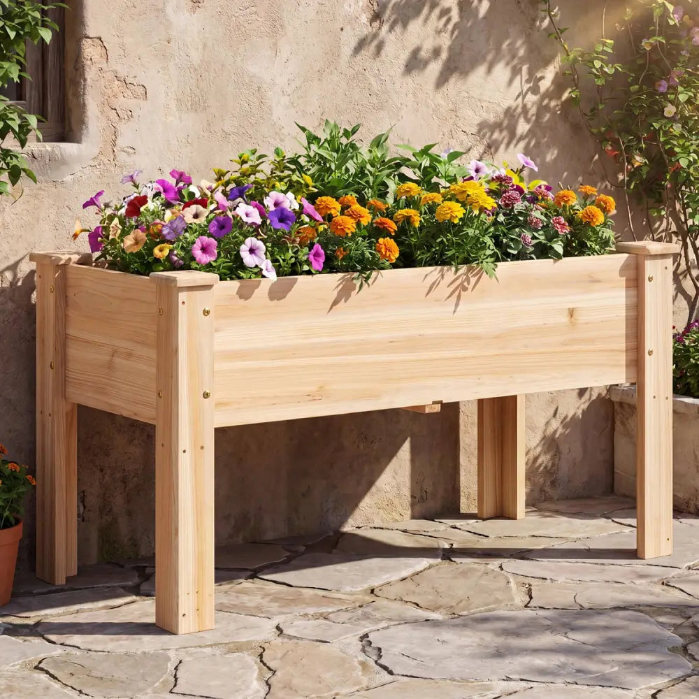 Raised Garden Bed Elevated Planter Box Wood for Vegetable Flower Herb - Natural - Raised Garden Beds