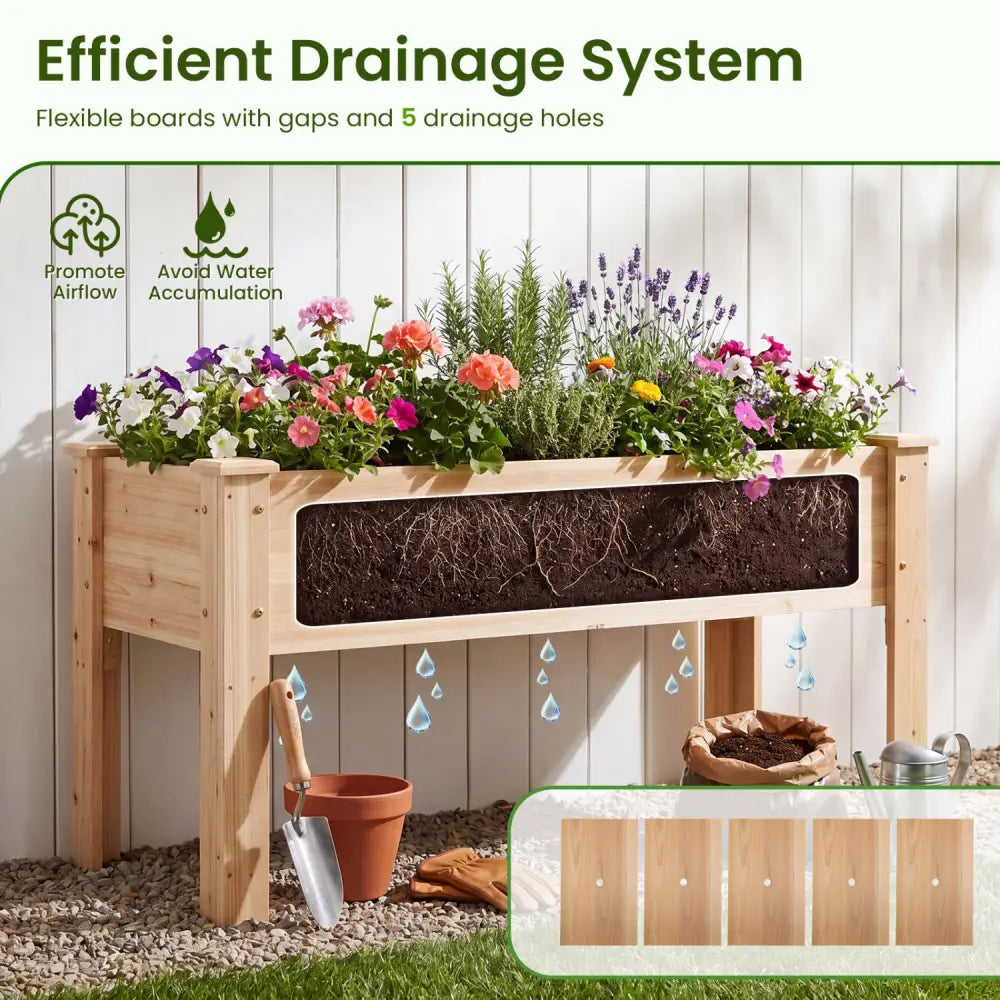 Raised Garden Bed Elevated Planter Box Wood for Vegetable Flower Herb - Natural - Raised Garden Beds
