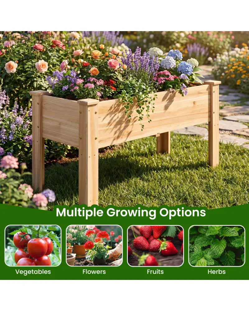 Raised Garden Bed Elevated Planter Box Wood for Vegetable Flower Herb - Natural - Raised Garden Beds