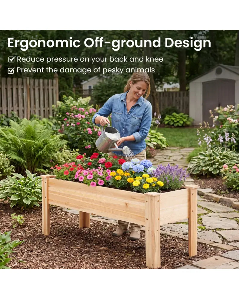Raised Garden Bed Elevated Planter Box Wood for Vegetable Flower Herb - Natural - Raised Garden Beds