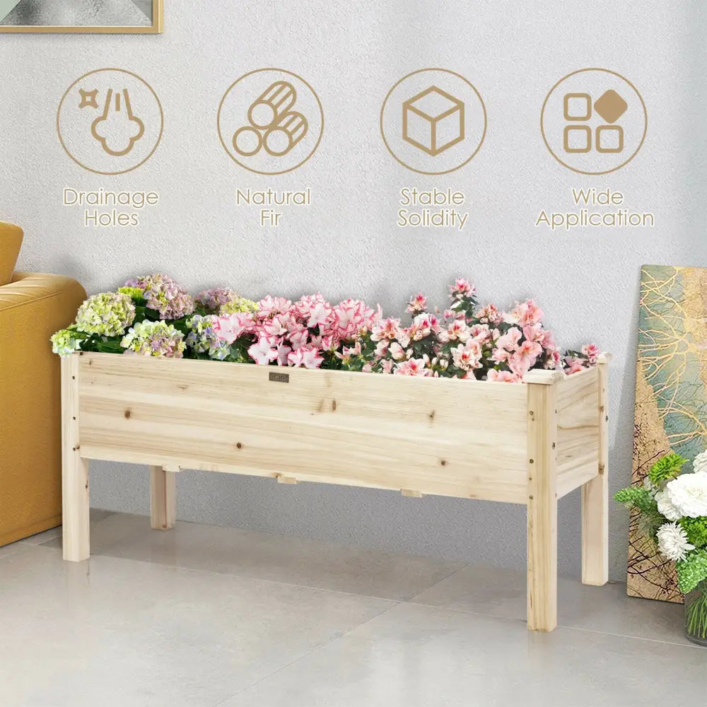 Raised Garden Bed Elevated Planter Box Wood for Vegetable Flower Herb - Natural - Raised Garden Beds
