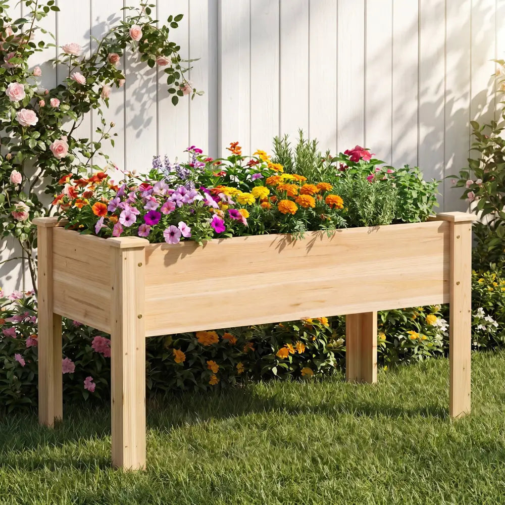 Raised Garden Bed Elevated Planter Box Wood for Vegetable Flower Herb - Natural - Raised Garden Beds