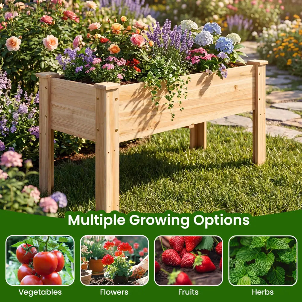 Raised Garden Bed Elevated Planter Box Wood for Vegetable Flower Herb - Natural - Raised Garden Beds