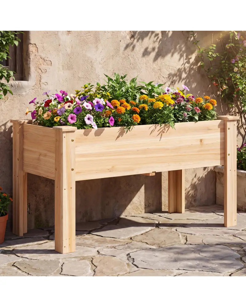 Raised Garden Bed Elevated Planter Box Wood for Vegetable Flower Herb - Natural - Raised Garden Beds