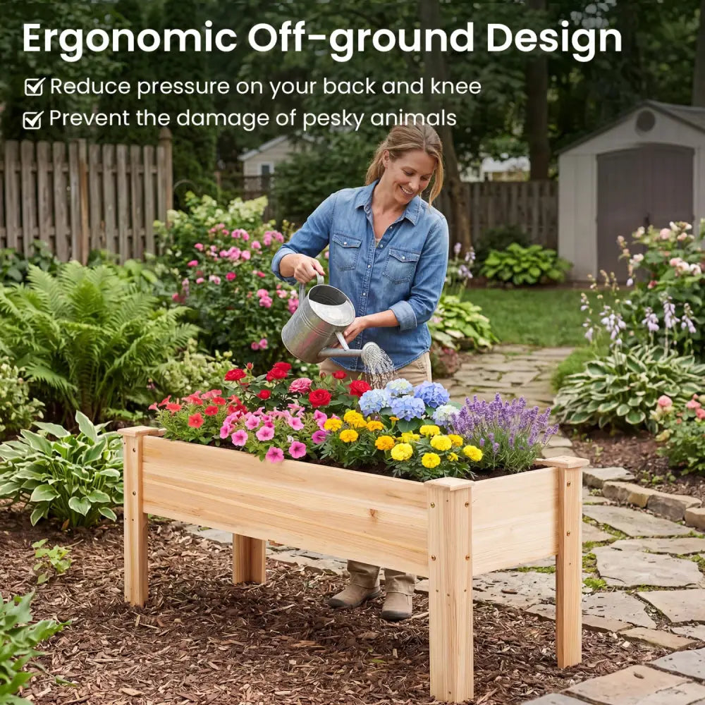 Raised Garden Bed Elevated Planter Box Wood for Vegetable Flower Herb - Natural - Raised Garden Beds