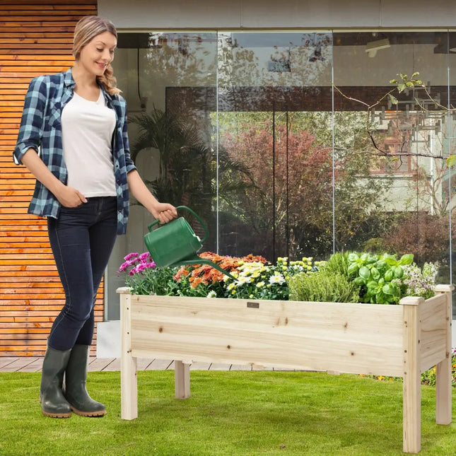 Raised Garden Bed Elevated Planter Box Wood for Vegetable Flower Herb - Natural - Raised Garden Beds