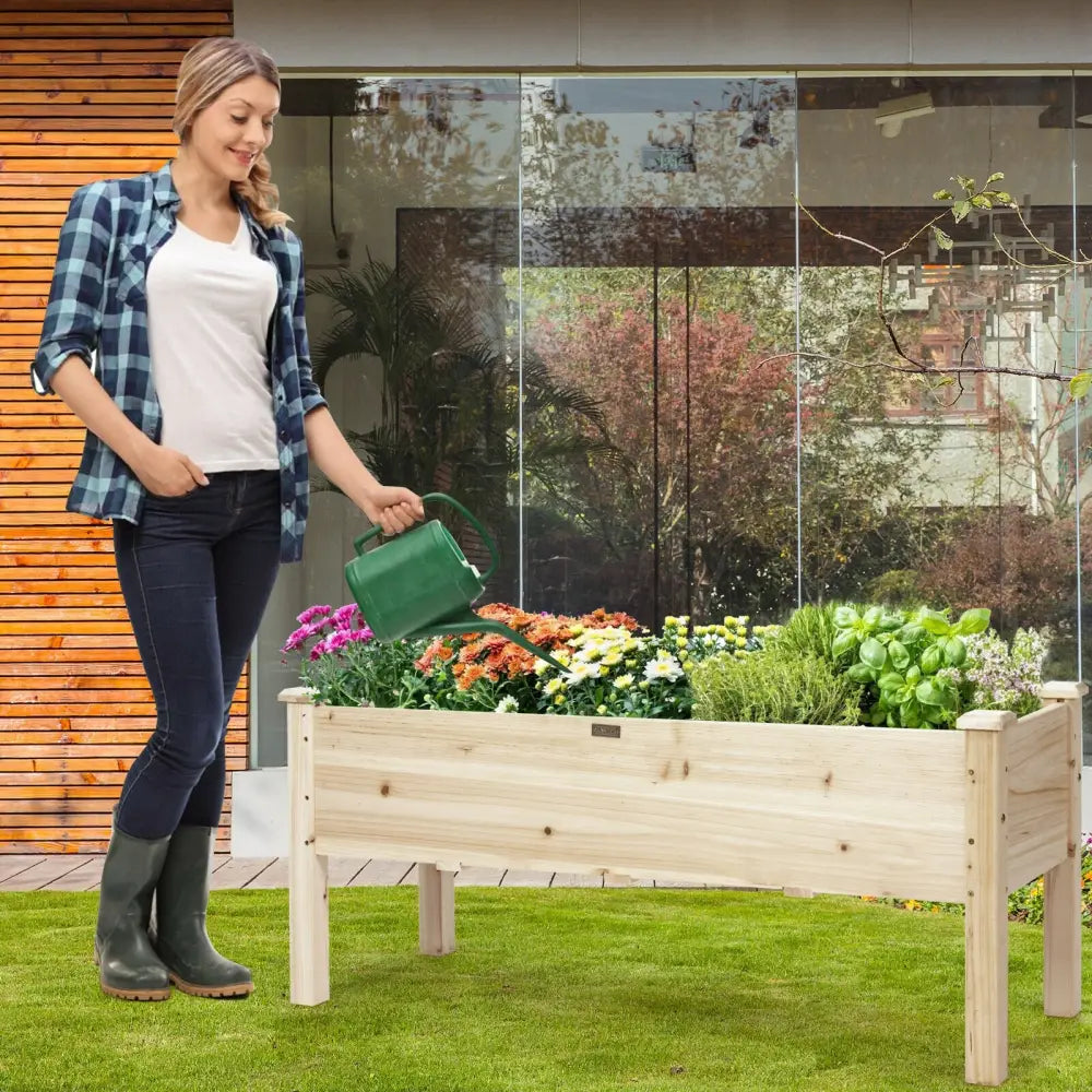 Raised Garden Bed Elevated Planter Box Wood for Vegetable Flower Herb - Natural - Raised Garden Beds