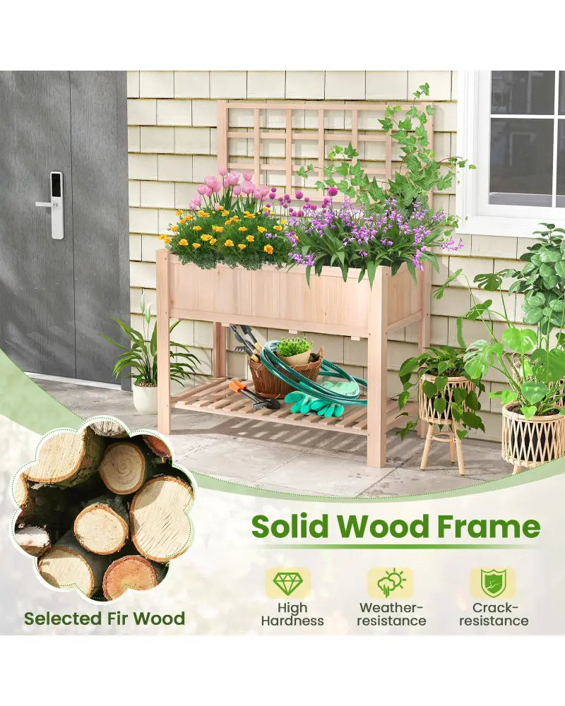 Raised Garden Bed Elevated Wooden Planter Box with Trellis - Natural - Raised Garden Beds