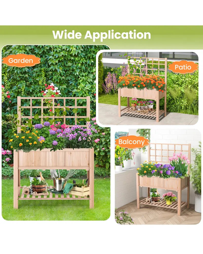 Raised Garden Bed Elevated Wooden Planter Box with Trellis - Natural - Raised Garden Beds