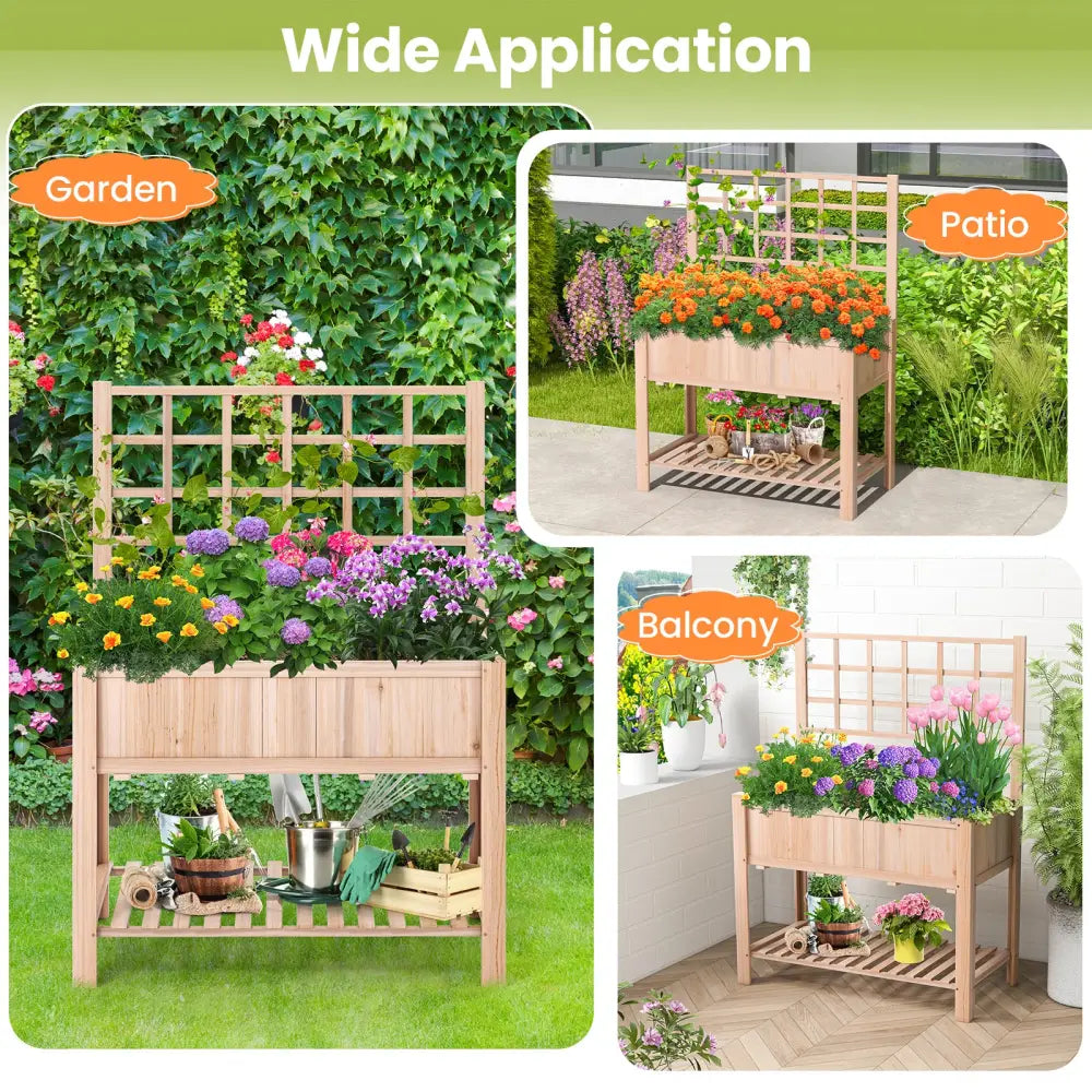 Raised Garden Bed Elevated Wooden Planter Box with Trellis - Natural - Raised Garden Beds