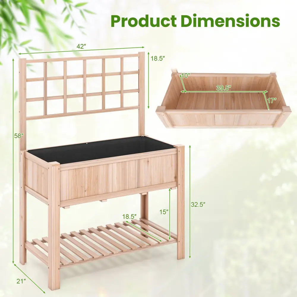 Raised Garden Bed Elevated Wooden Planter Box with Trellis - Natural - Raised Garden Beds