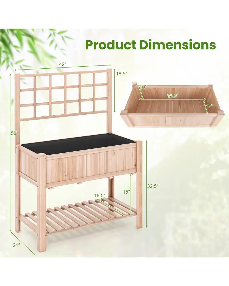 Raised Garden Bed Elevated Wooden Planter Box with Trellis - Natural - Raised Garden Beds
