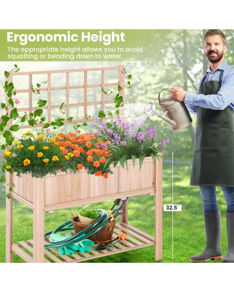 Raised Garden Bed Elevated Wooden Planter Box with Trellis - Natural - Raised Garden Beds