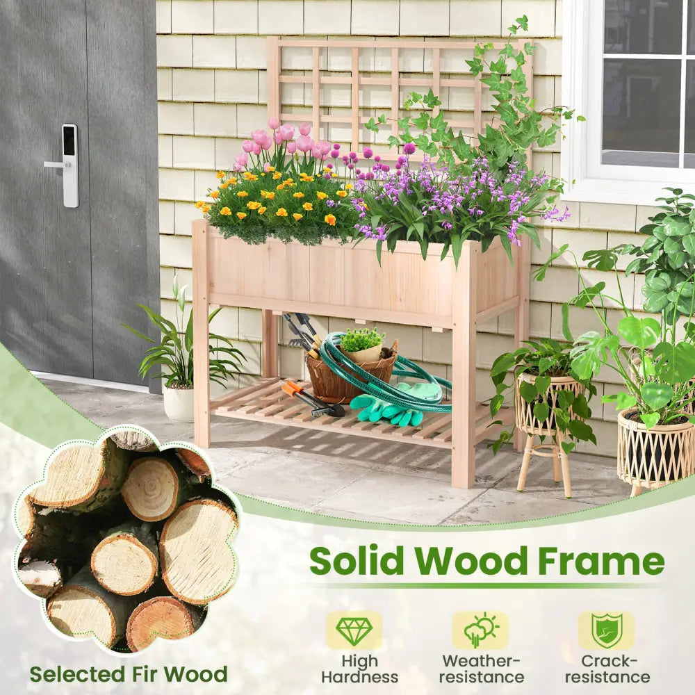 Raised Garden Bed Elevated Wooden Planter Box with Trellis - Natural - Raised Garden Beds