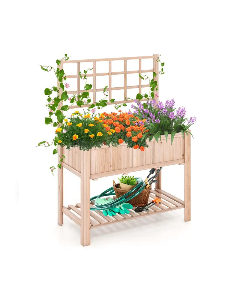Raised Garden Bed Elevated Wooden Planter Box with Trellis - Natural - Raised Garden Beds