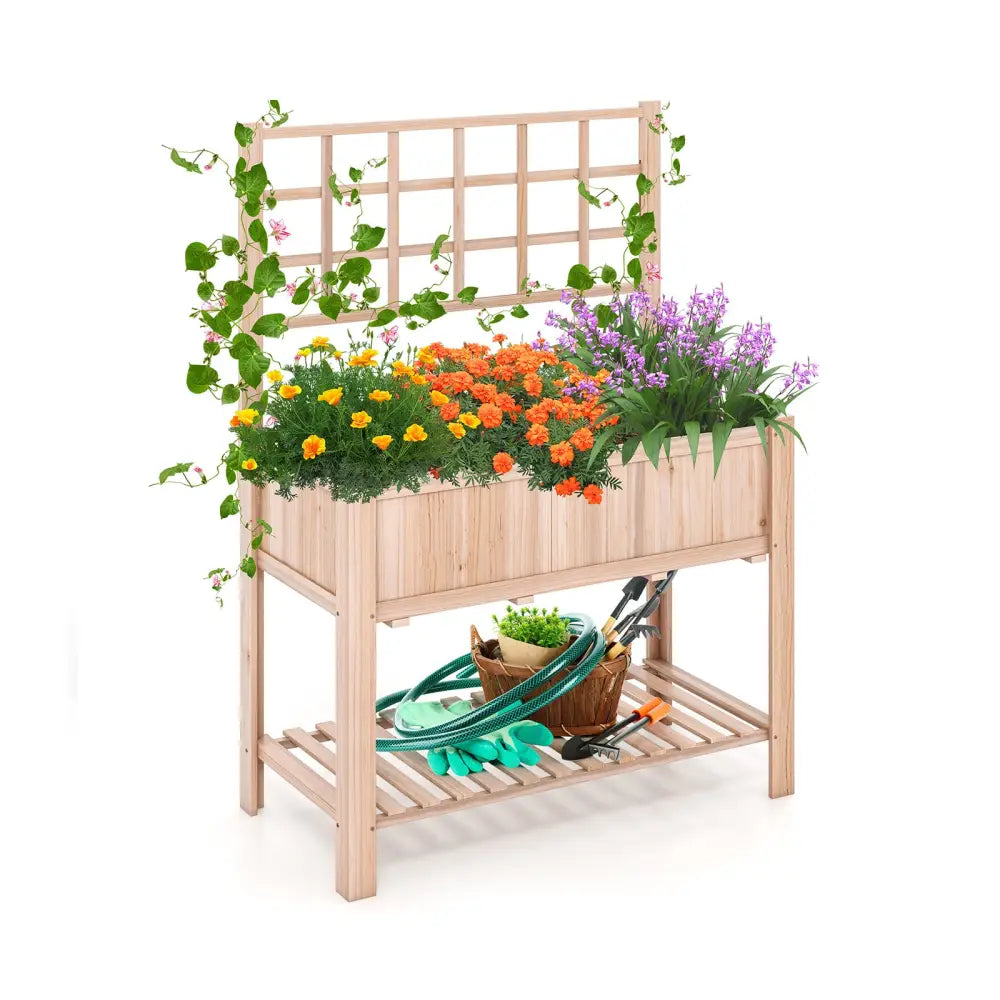 Raised Garden Bed Elevated Wooden Planter Box with Trellis - Natural - Raised Garden Beds