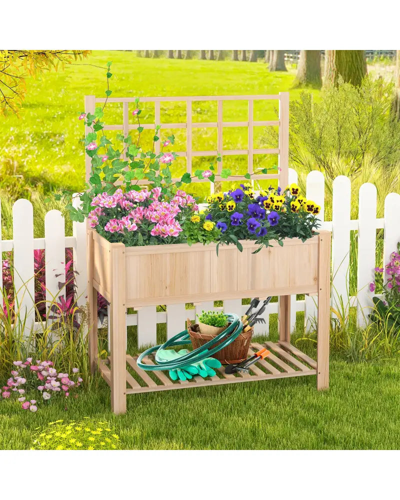 Raised Garden Bed Elevated Wooden Planter Box with Trellis - Natural - Raised Garden Beds