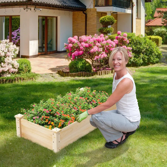 Raised Garden Bed Fir Wood Wooden Square Wood Planter Box for Garden - Natural - Raised Garden Beds