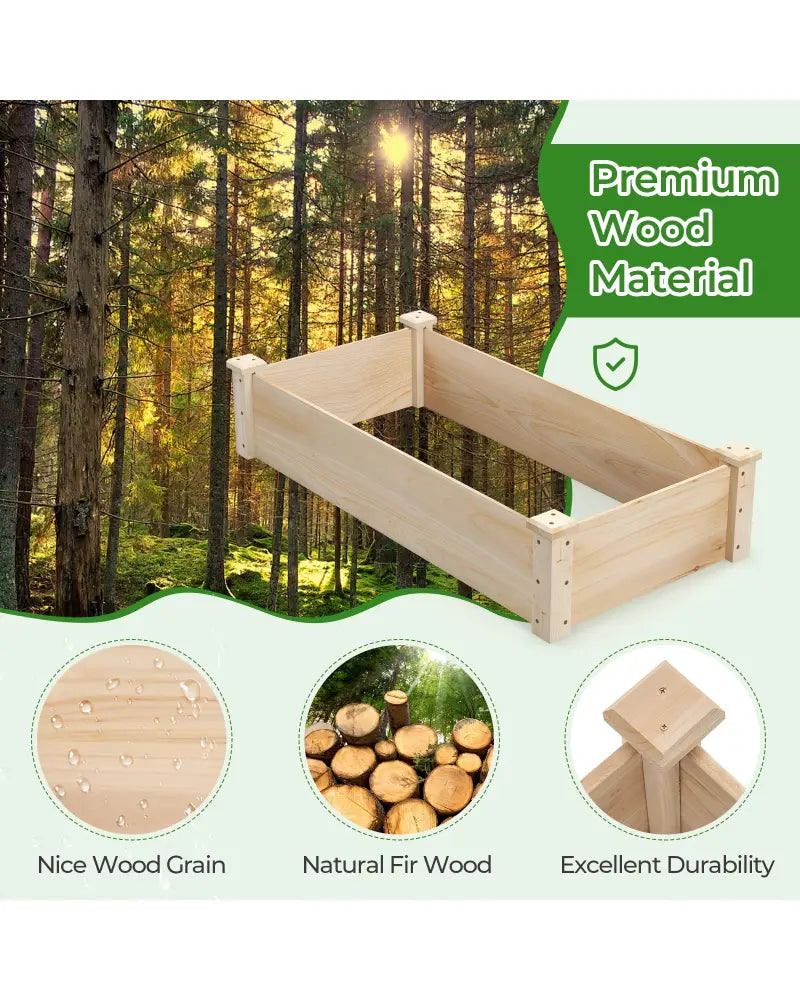Raised Garden Bed Fir Wood Wooden Square Wood Planter Box for Garden - Natural - Raised Garden Beds