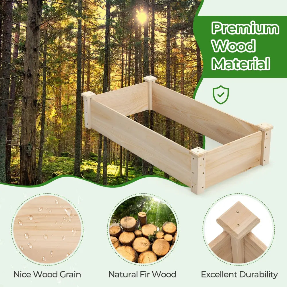 Raised Garden Bed Fir Wood Wooden Square Wood Planter Box for Garden - Natural - Raised Garden Beds
