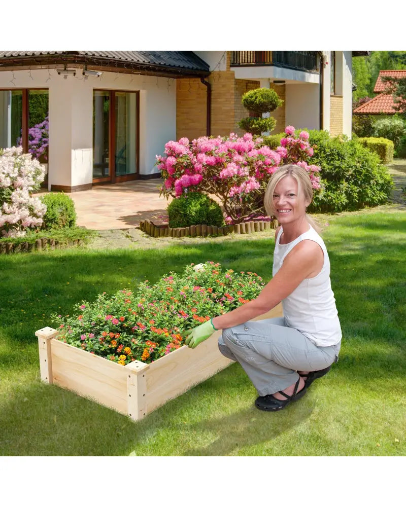Raised Garden Bed Fir Wood Wooden Square Wood Planter Box for Garden - Natural - Raised Garden Beds