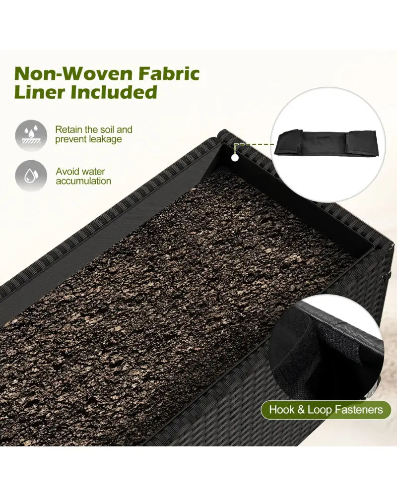 Raised Garden Bed PE Rattan Wicker Patio Planter Box with Liner and Wheels - Raised Garden Beds