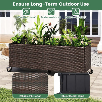 Raised Garden Bed PE Rattan Wicker Patio Planter Box with Wheels and Liner - Raised Garden Beds