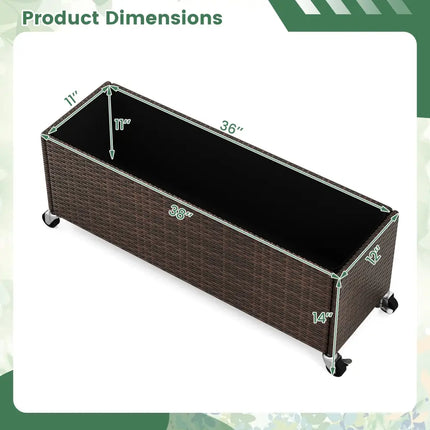 Raised Garden Bed PE Rattan Wicker Patio Planter Box with Wheels and Liner - Raised Garden Beds