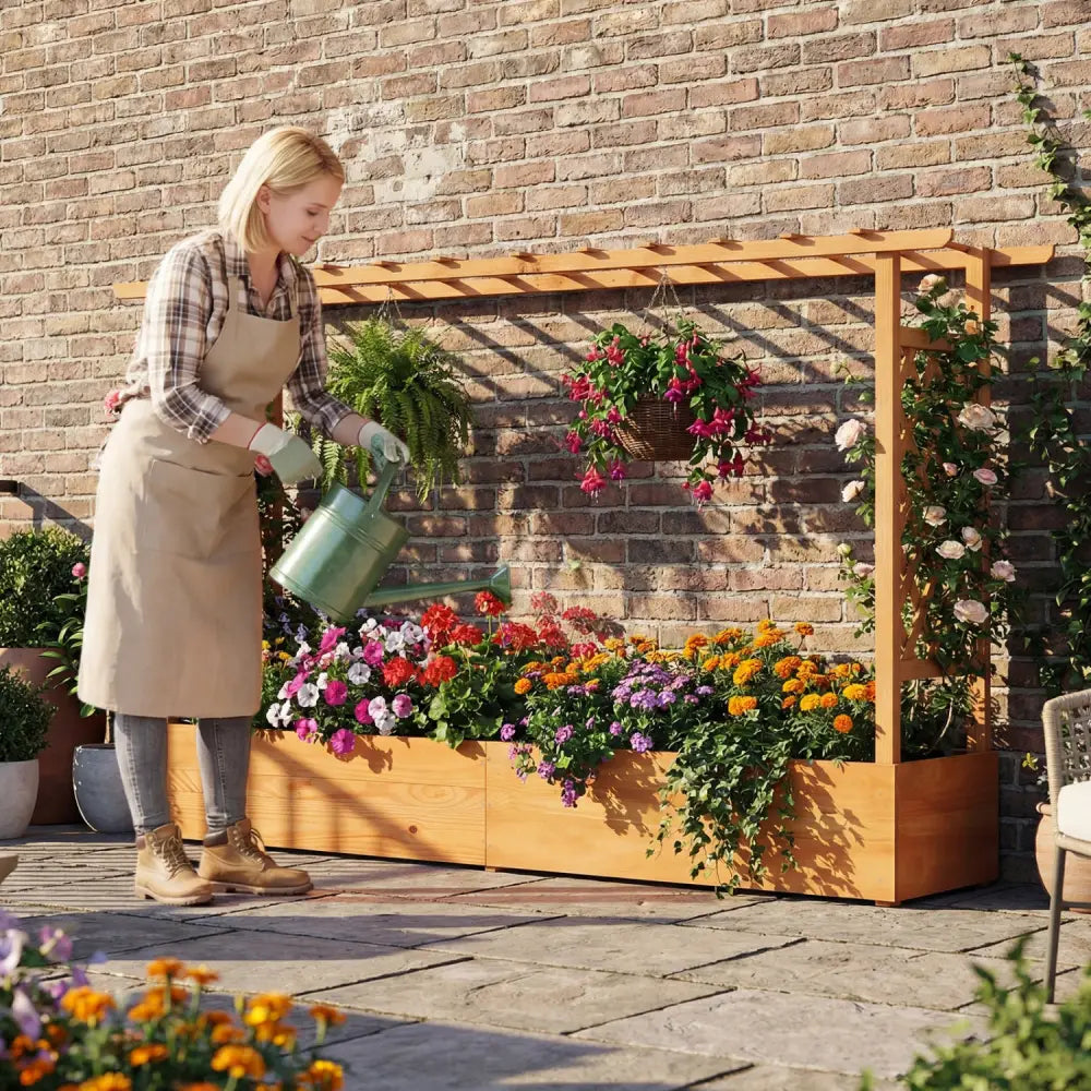 Raised Garden Bed Planter Box with Lattice Trellis Drainage Holes - Orange - Raised Garden Beds