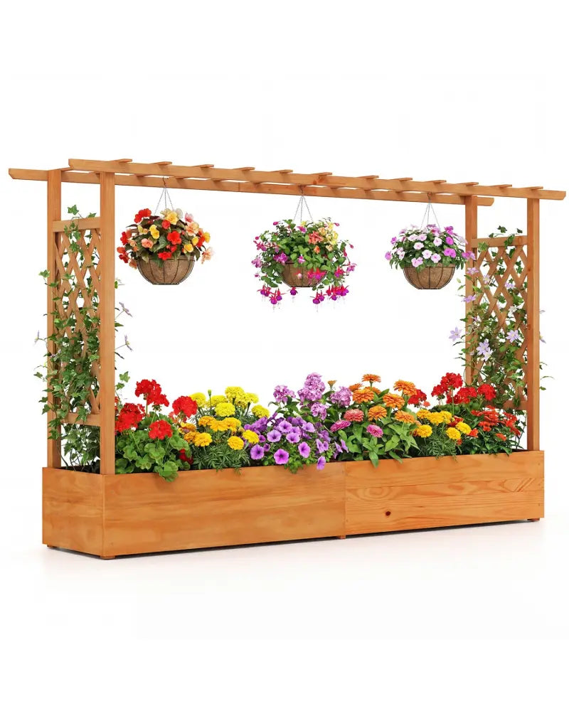 Raised Garden Bed Planter Box with Lattice Trellis Drainage Holes - Orange - Raised Garden Beds