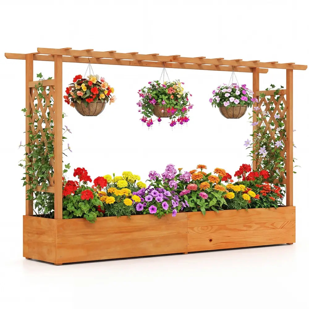 Raised Garden Bed Planter Box with Lattice Trellis Drainage Holes - Orange - Raised Garden Beds