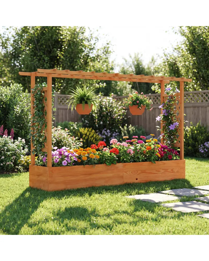 Raised Garden Bed Planter Box with Lattice Trellis Drainage Holes - Orange - Raised Garden Beds
